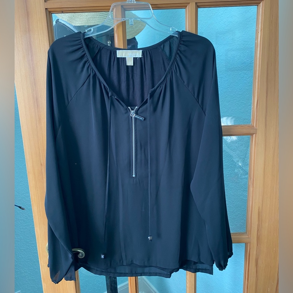 Michael Kors black quarter front zip blouse